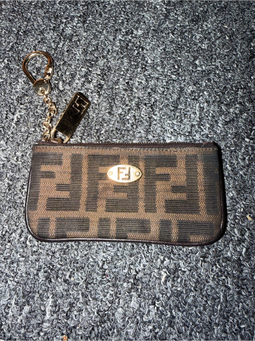 Pre-owned Fendi Brown and Black Monogram Wristlet Key Pouch with Gold Hardware